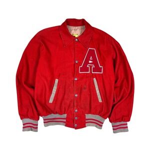 Vtg AGAR Letterman Jacket Mens S/M Red Corduroy 50s 60s Felt A Patch Mid-Century